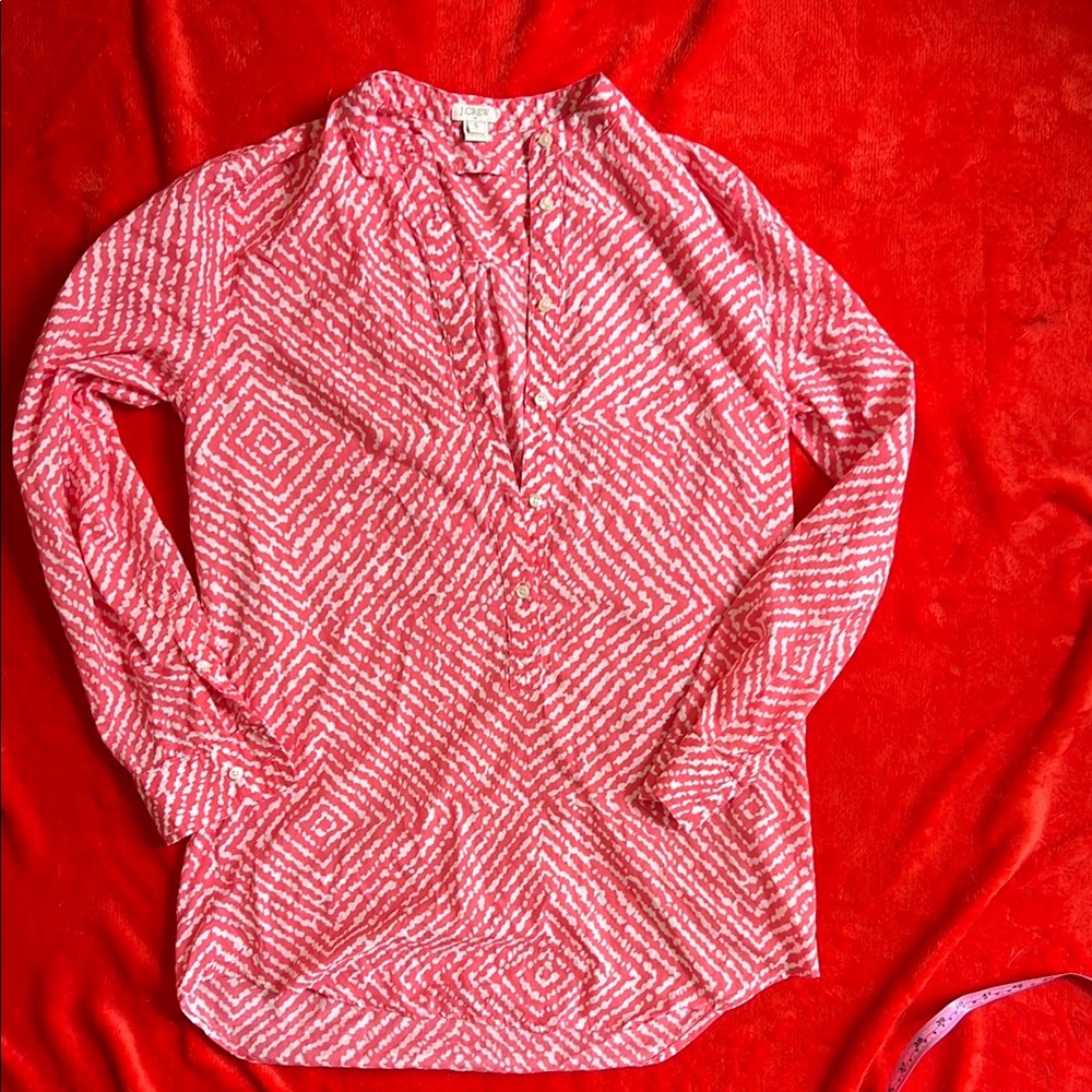 J. Crew Red and White Button Down Shirt with  Collar  Great swim suit cover NWOT